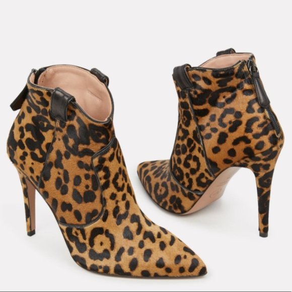 Veronica Beard Loretta Leopard Print Calf Hair Heeled Western Ankle Boots Sz 8 - Picture 9 of 14